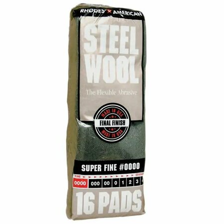 HOMAX #0000 Rhodes American Steel Wool Pad Super-Fine, PK 16 106600-06